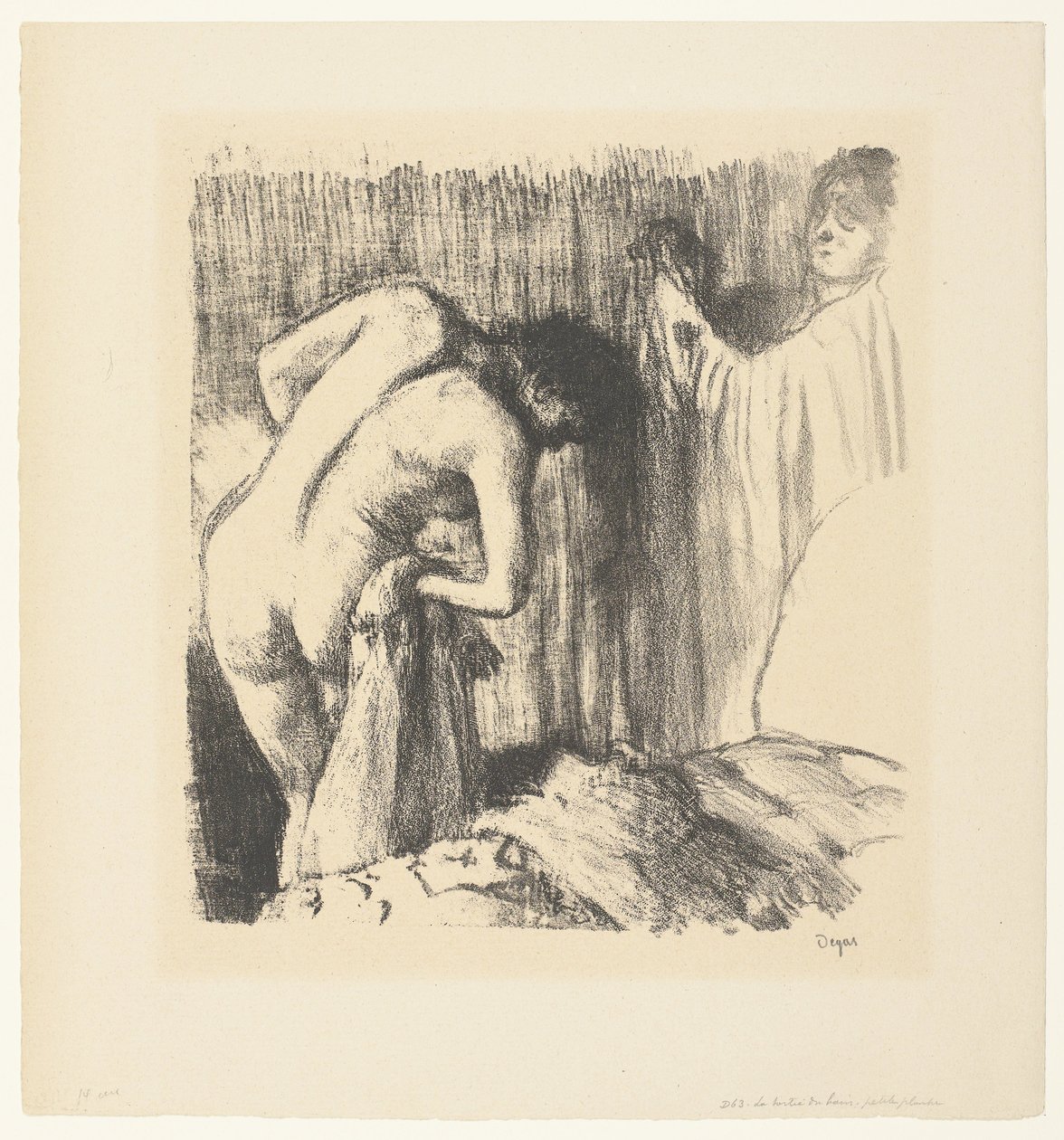 Woman Drying Herself After Bath and Receiving Clothes from Another Woman by Edgar Degas