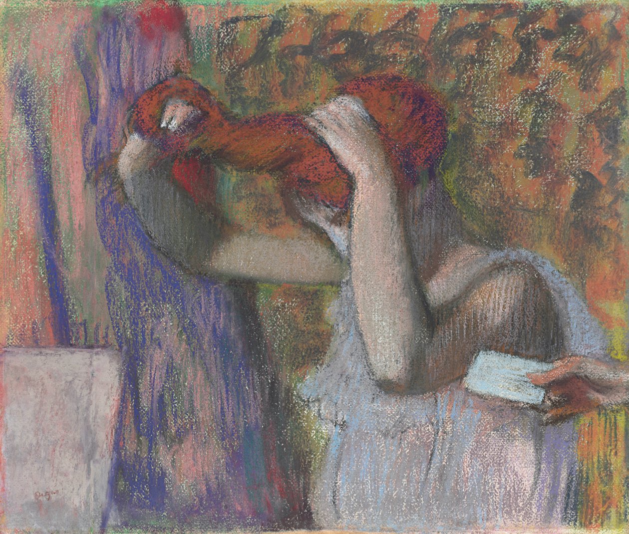 Woman Styling Her Hair, The Letter by Edgar Degas