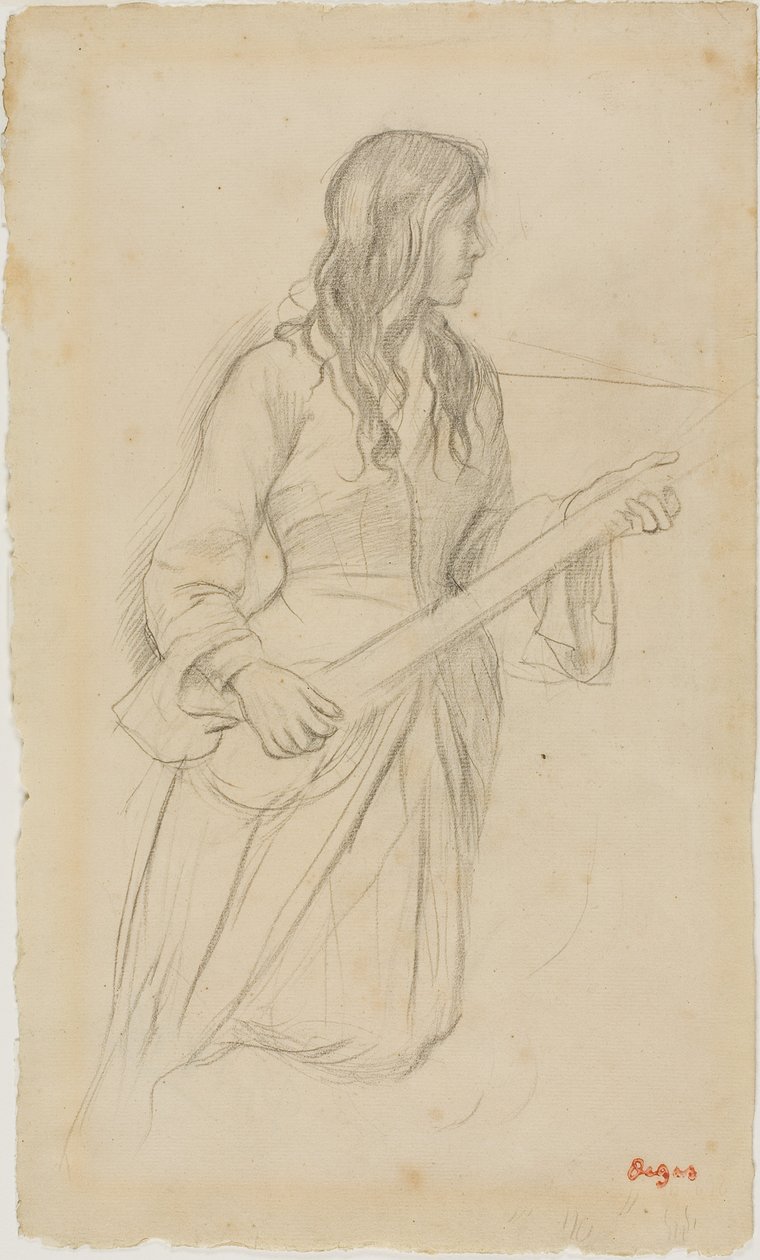 Young Woman Playing a Mandolin, Study for Portrait of Mlle. Fiocre in the Ballet "La Source" by Edgar Degas