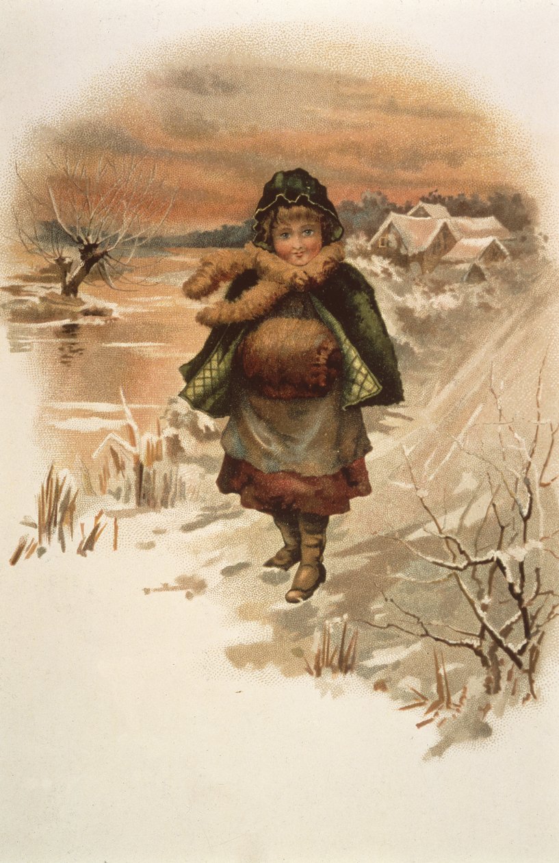 Girl on a snowy road, illustration from Where Lilies Live, 1889 by Edith S. Berkeley
