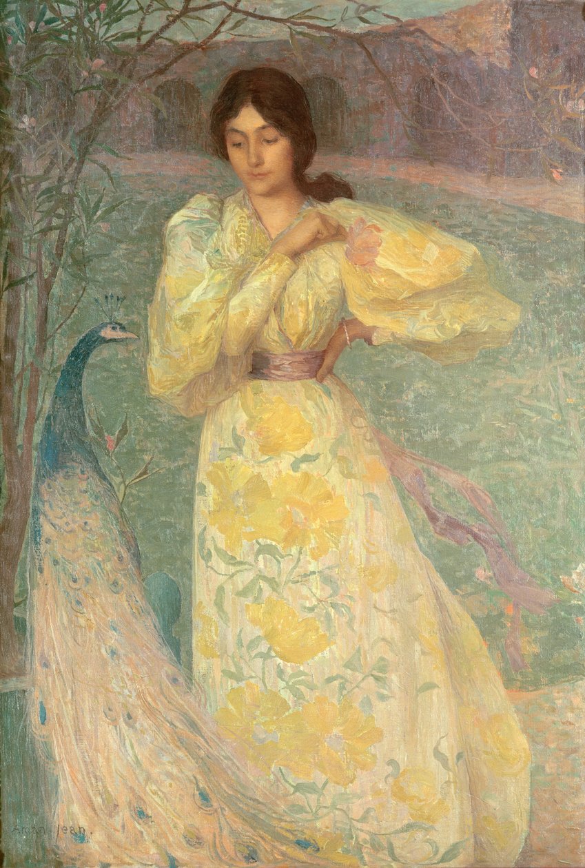 Young Girl with a Peacock by Edmond François Aman Jean