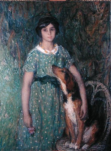 Young girl with a dog by Edmond François Aman Jean