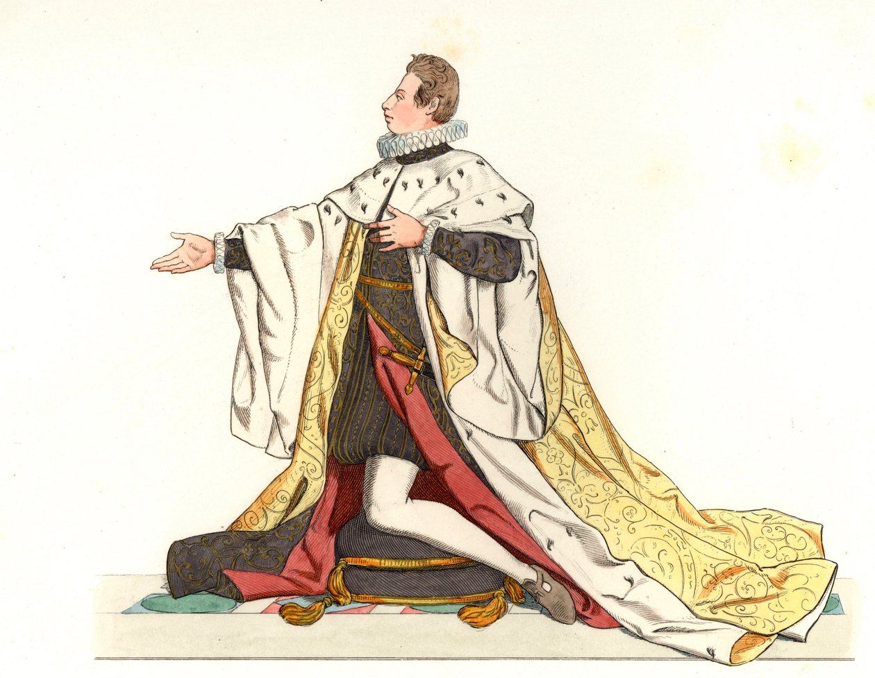 Cosme II de Medicis, Grand Duke of Tuscany - Lithography based on an illustration by Edmond Lechevallier-Chevignard, from Historical Costumes of the 16th by Edmond Lechevallier Chevignard