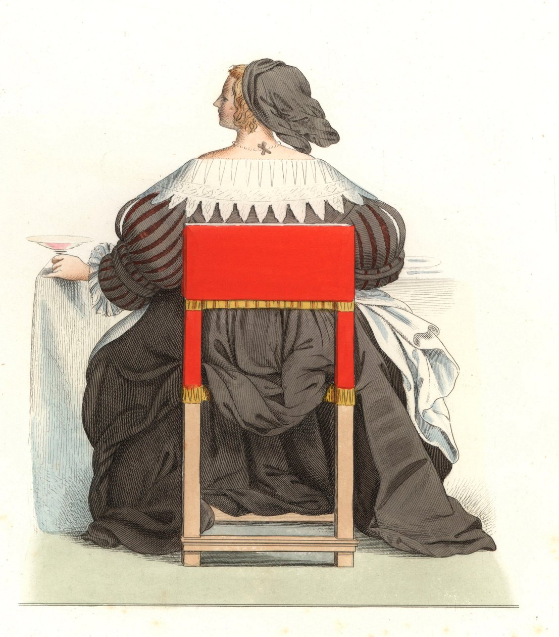 French Woman 17th Century, from an Engraving by Abraham Bosse (1602-1676) - Lithography from an Illustration by Edmond Lechevallier-Chevignard (1825-1902), from 