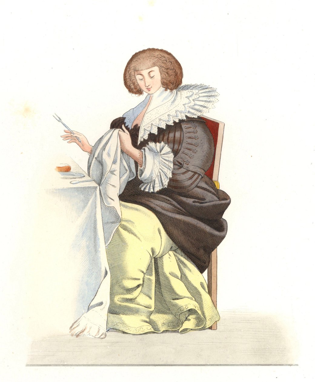 Woman of the French Nobility 16th Century, after an Engraving by Abraham Bosse (1602-1676) - Lithography from an Illustration by Edmond Lechevallier-Chevignard (1825-1902), from 