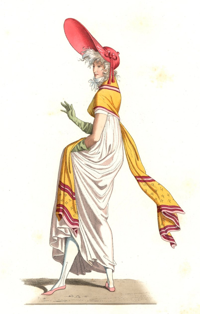 Young French woman dressed in the fashion of the Wonderful of the 18th century by Edmond Lechevallier-Chevignard