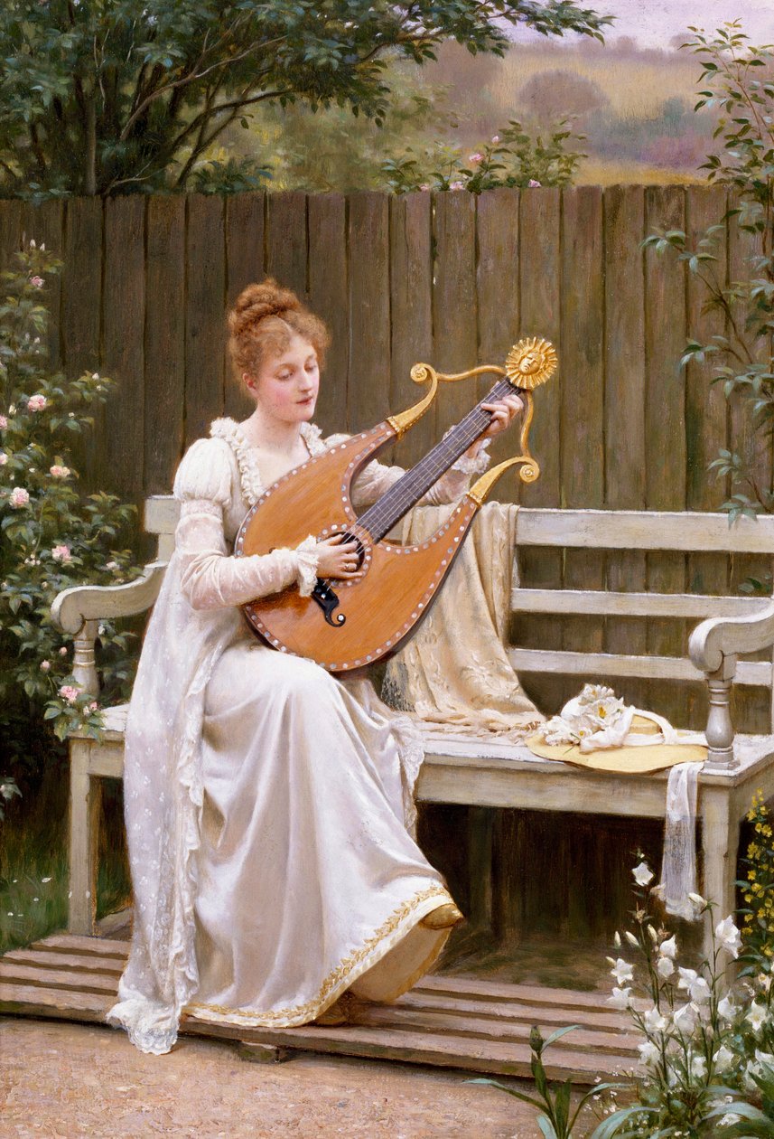Con Amore, Young Woman Playing the Lyre by Edmund Blair Leighton