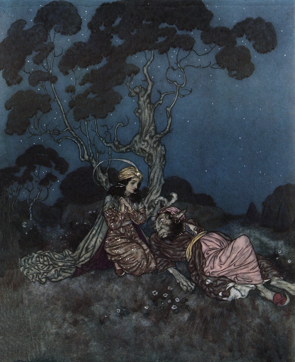 Beauty and the Beast: The Beauty Frightened by the Beast Lies Near Her by Edmund Dulac
