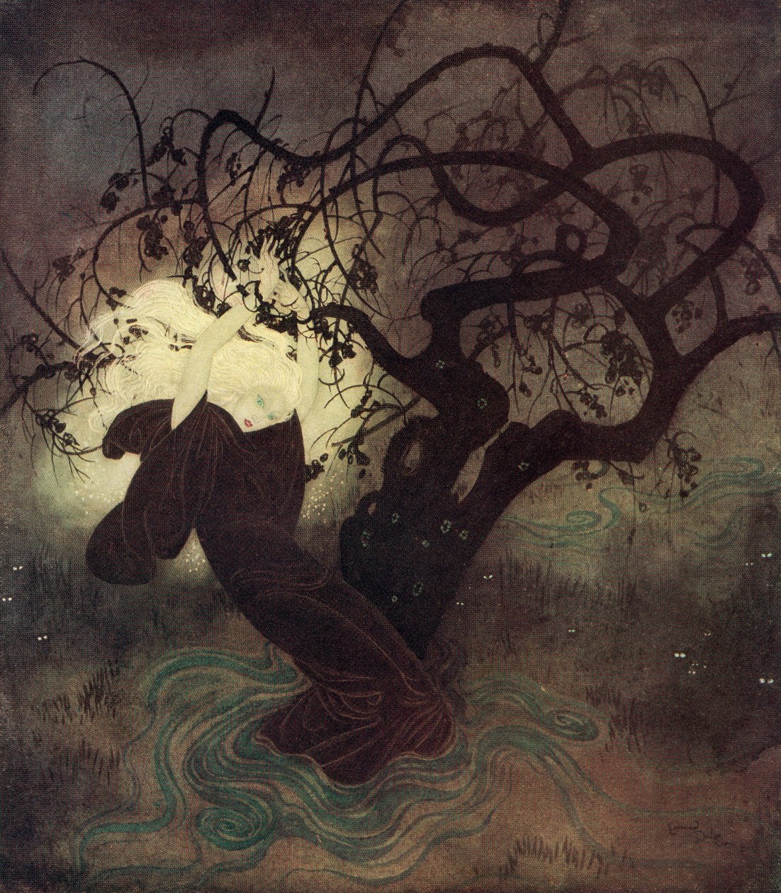 In Her Frantic Struggles, the Hood of Her Cloak Fell Back from Her Dazzling Golden Hair, and Immediately the Whole Place Was Flooded with Light, Illustration from the English Fairytale The Buried Moon, from Edmund Dulac