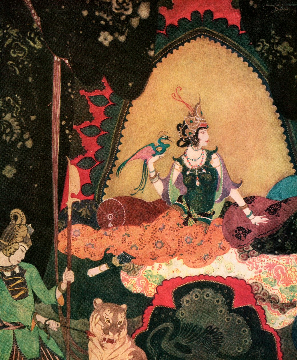 Layla Holding a Bird by Edmund Dulac by Edmund Dulac