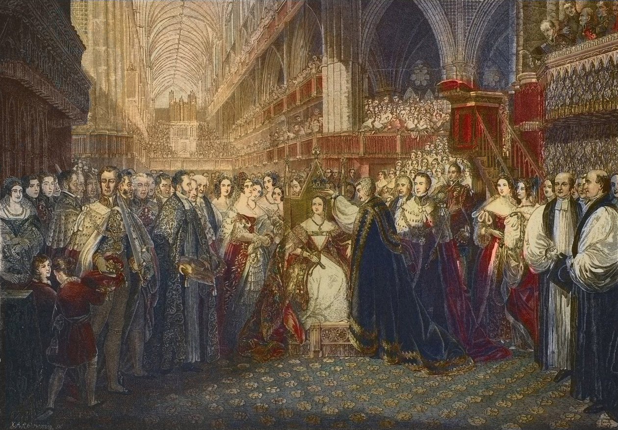 Coronation of Queen Victoria at Westminster Abbey, London on 28 June 1838 by Edmund Thomas (after) Parris