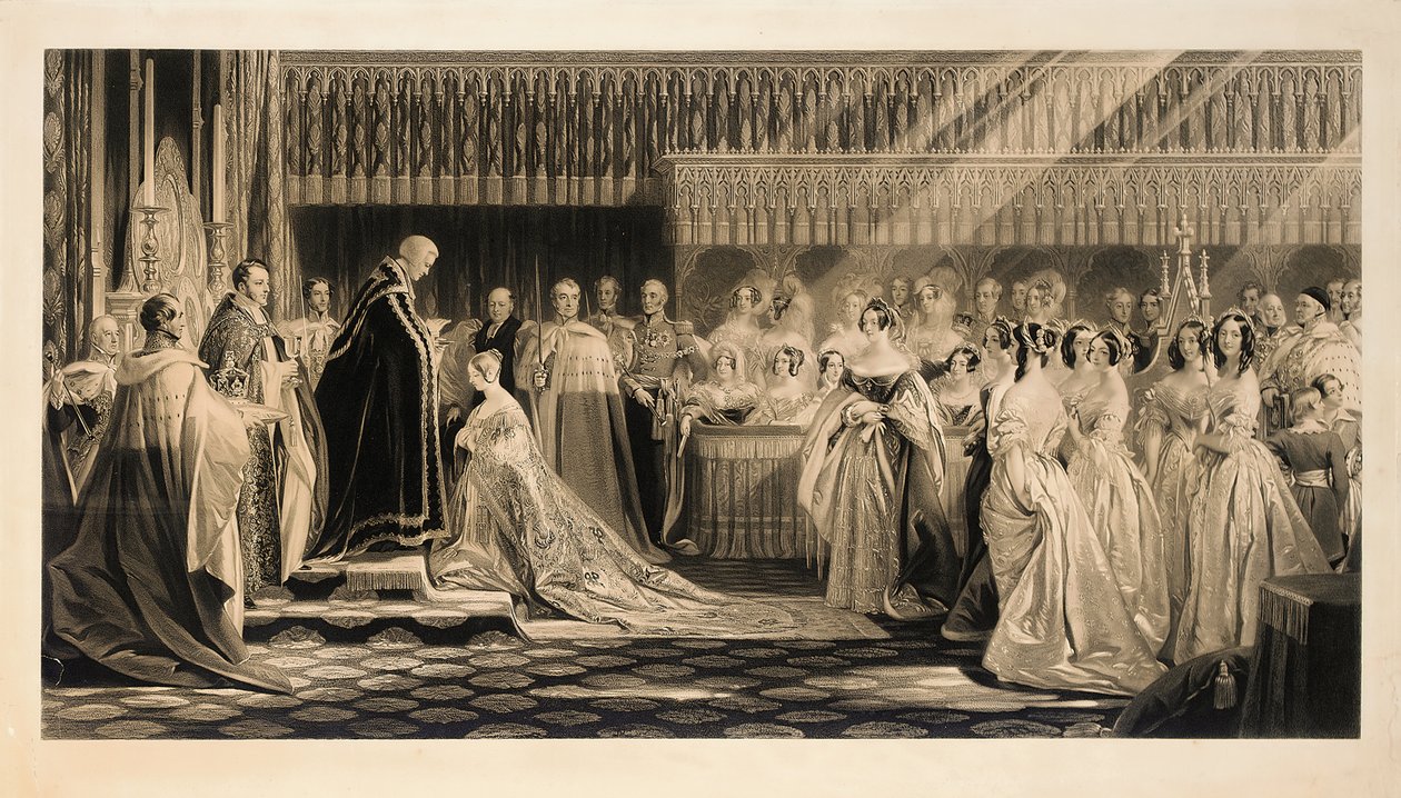 The Coronation of Her Majesty Queen Victoria, in Westminster Abbey, 28th June, 1838, engraved by Charles Edward Flagstaff by Edmund Thomas Parris