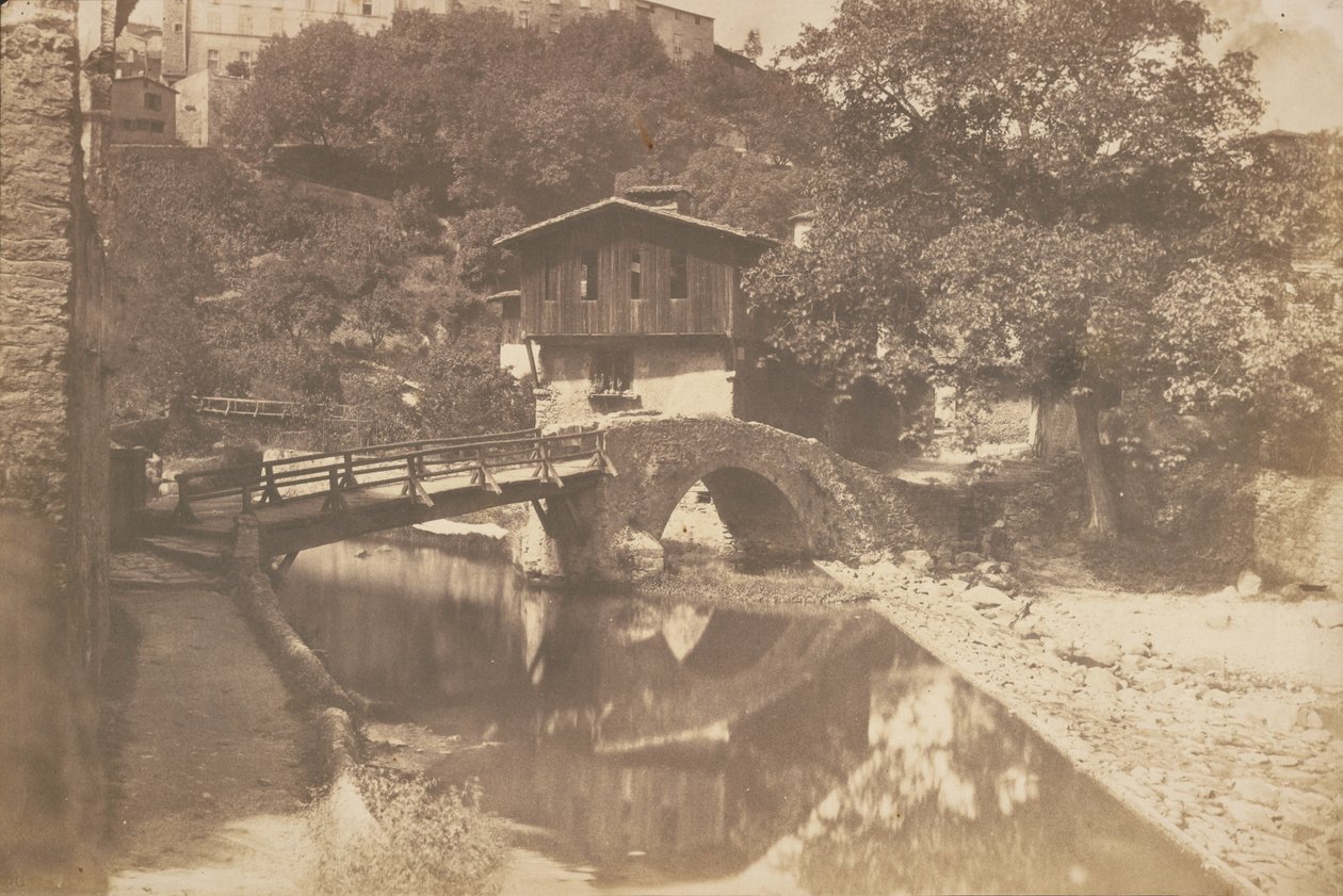 [Landscape with Stream, Stone and Wooden Bridge] by Édouard Baldus