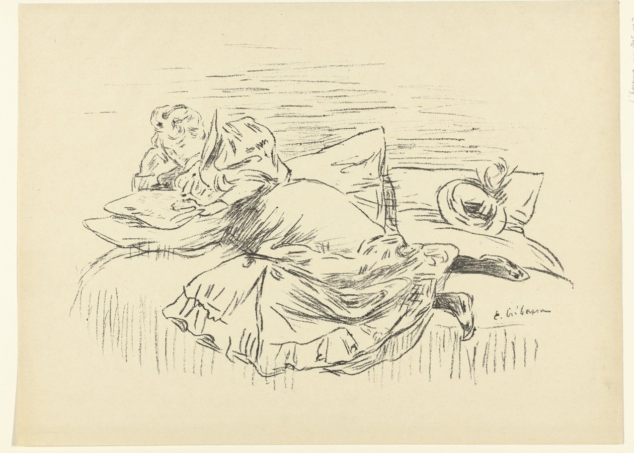 Woman Reading Lying on Bed by Edouard Crébassa