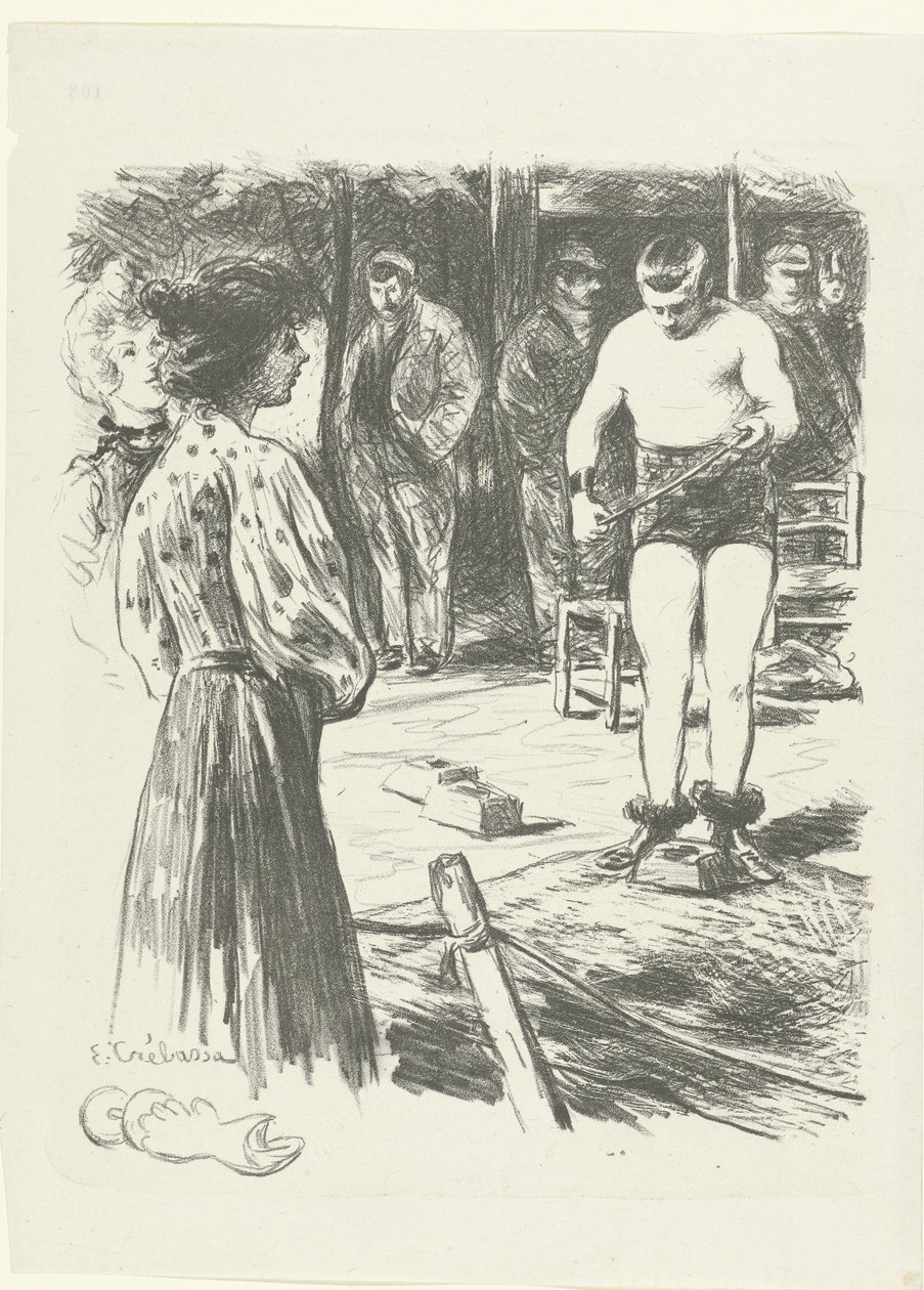 Two Women and Men Watching Wrestlers by Edouard Crébassa