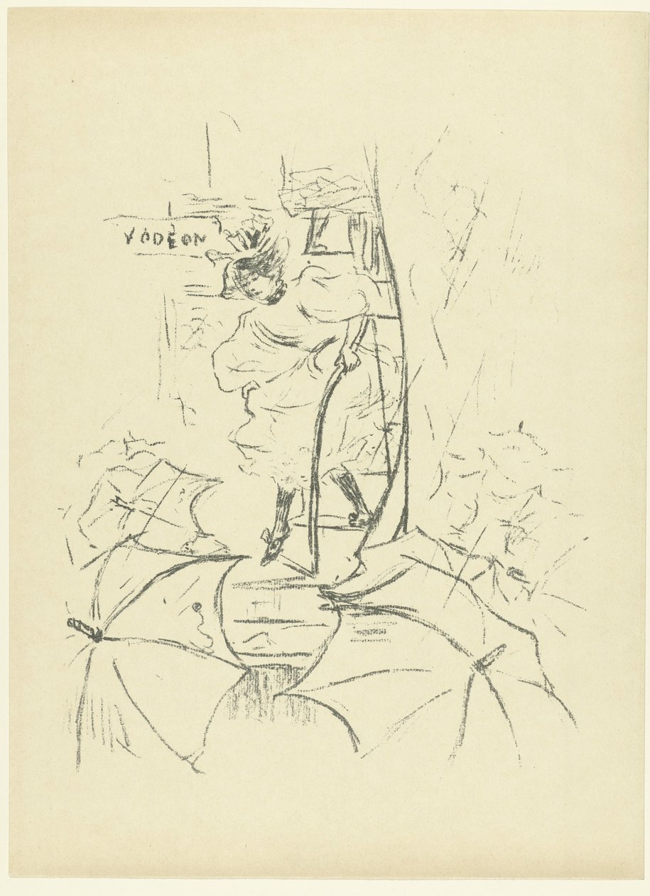 Woman Walking Down Stairs in the Rain at Théâtre L