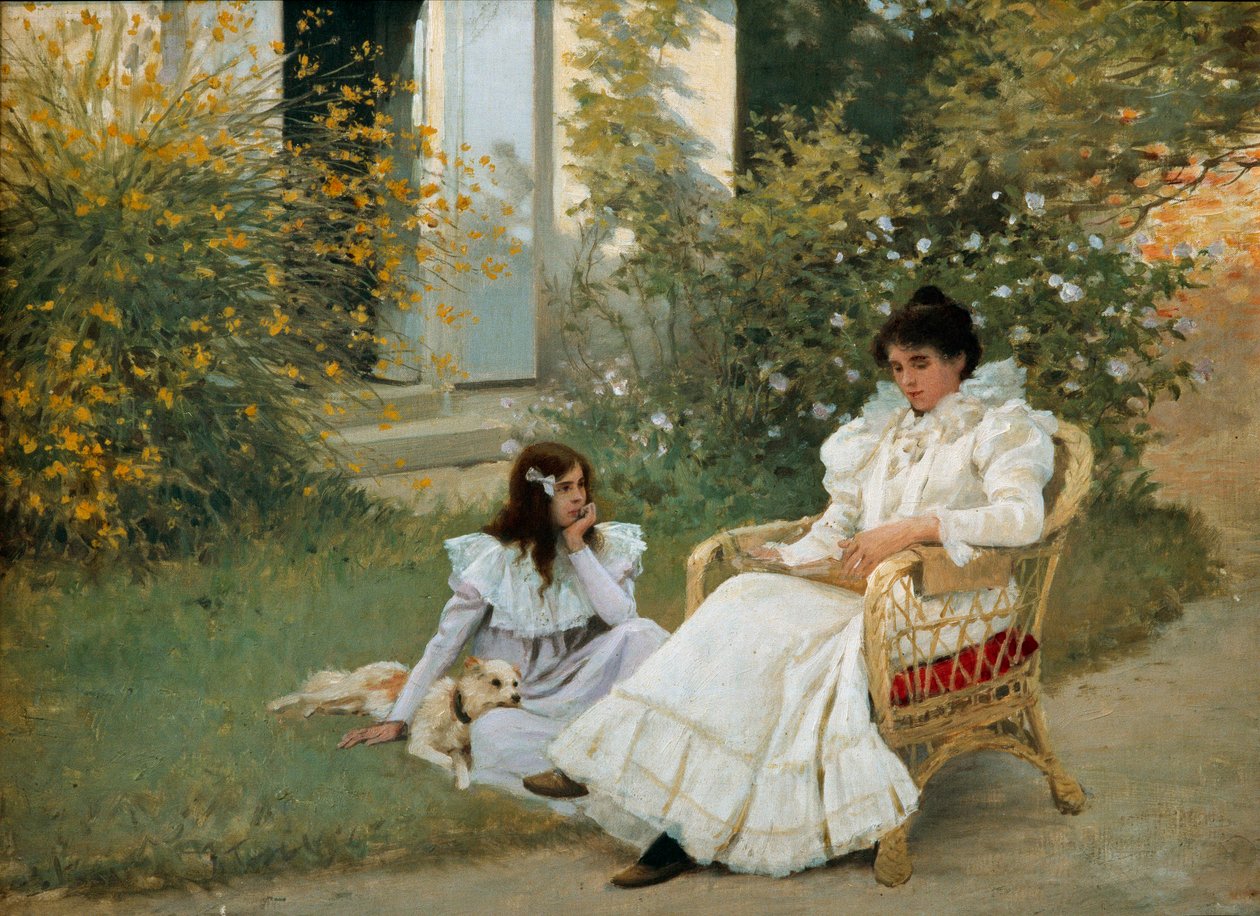 Mother and Daughter in a Breton Garden (1898) by Edouard Debat Ponsan