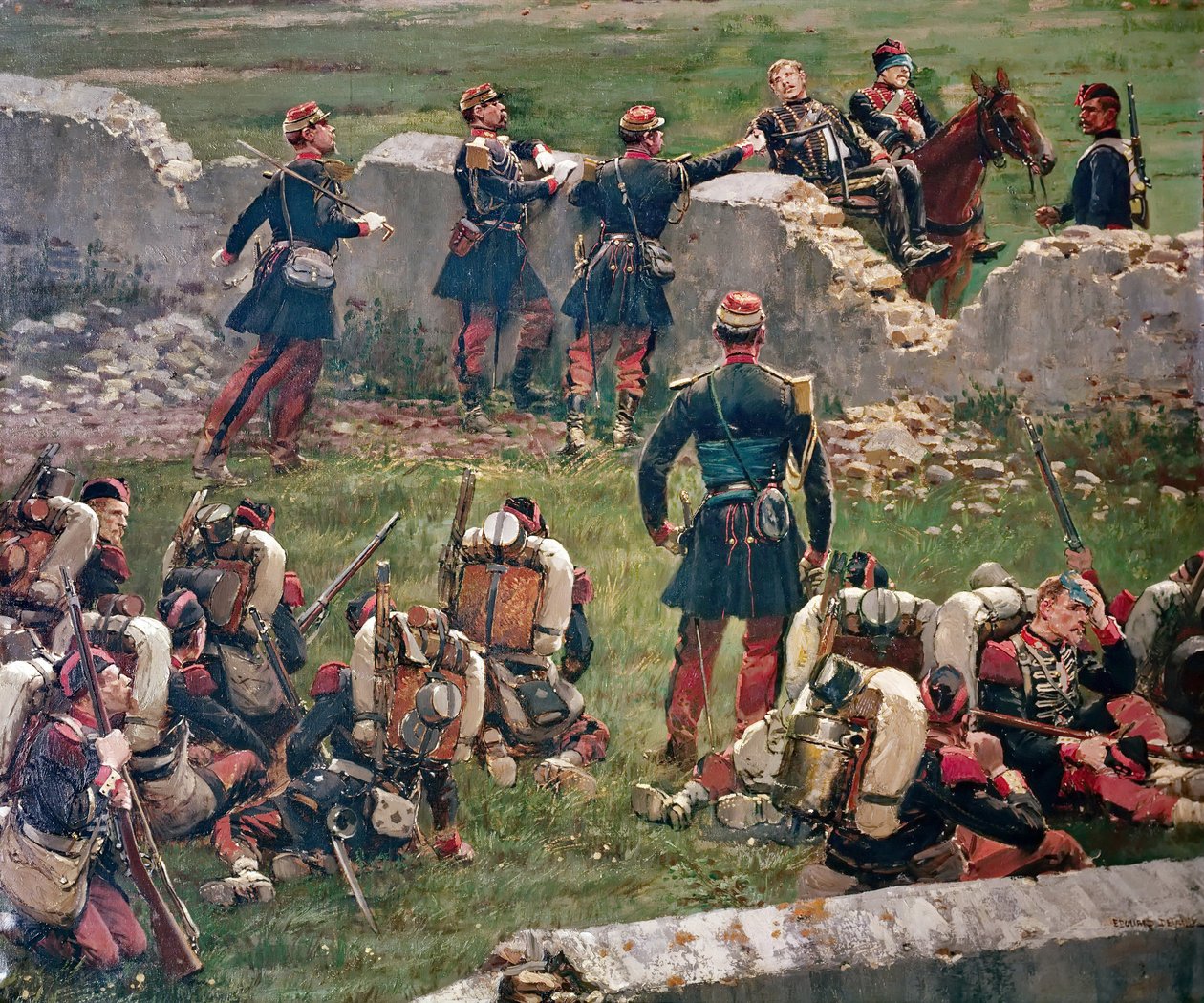 Evening of the battle of Rezonville Gravelotte. Grenadiers of the Imperial Guard at rest, 16 August by Jean Baptiste Edouard Detaille