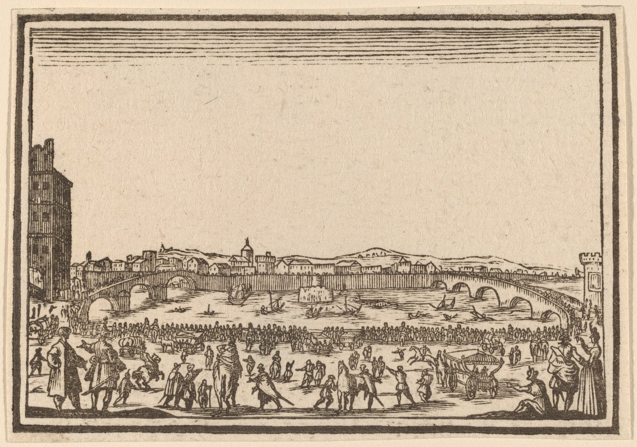 Fireworks on the Arno, Florence by Edouard Eckman after Jacques Callot