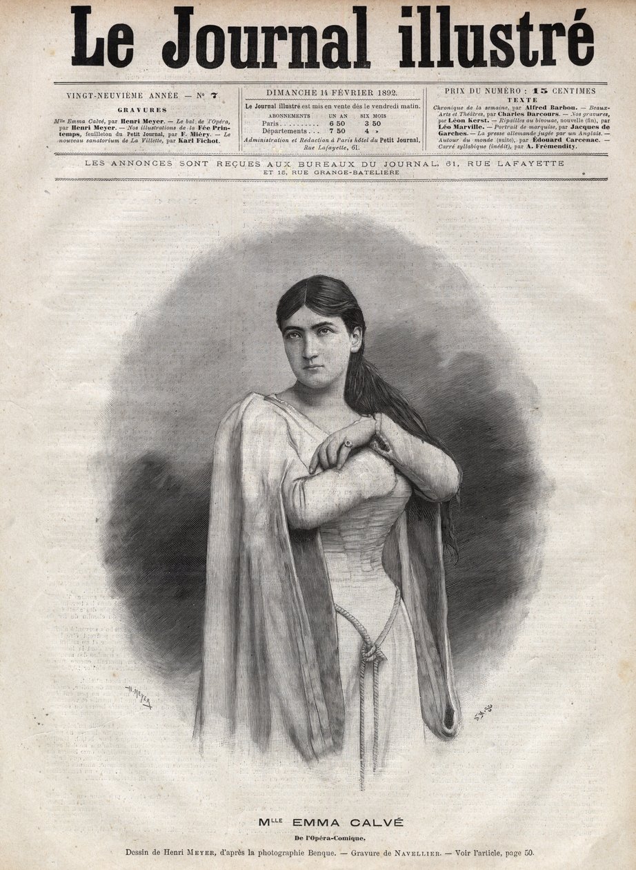 Portrait of Emma Calve (Rosa Noemie Emma Calvet de Roquet) (1858-1942), French Soprano (engraving by Navellier in 