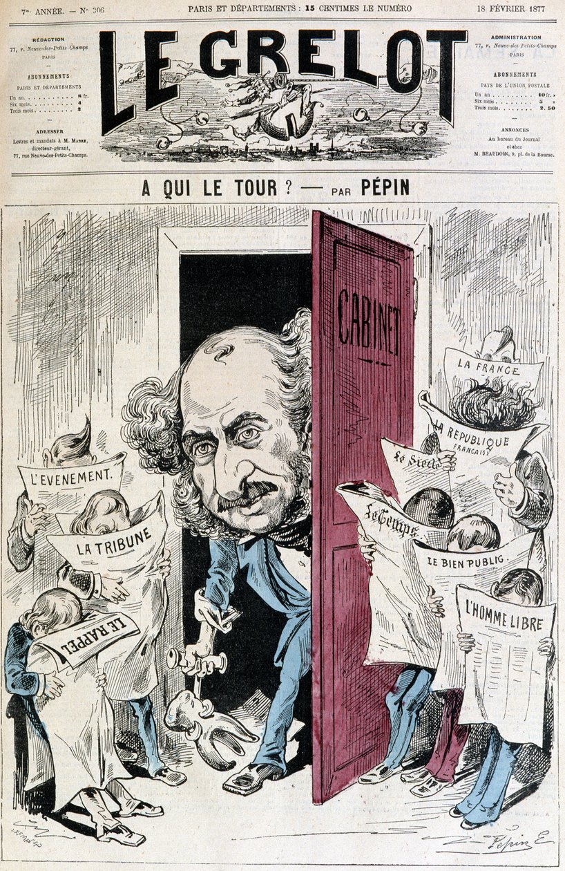 (Cartoon on Newspaper Censorship) - by Pépin, in “Le Grelot” of 18/02/1877 by Edouard Guillaumin Pepin