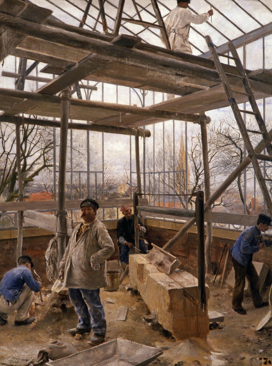 Building a glasshouse, 1890 by Edouard Joseph Dantan