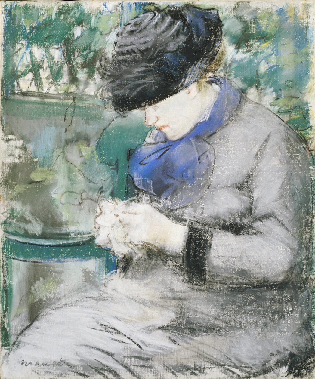 Girl Sitting in the Garden, or Knitting by Édouard Manet
