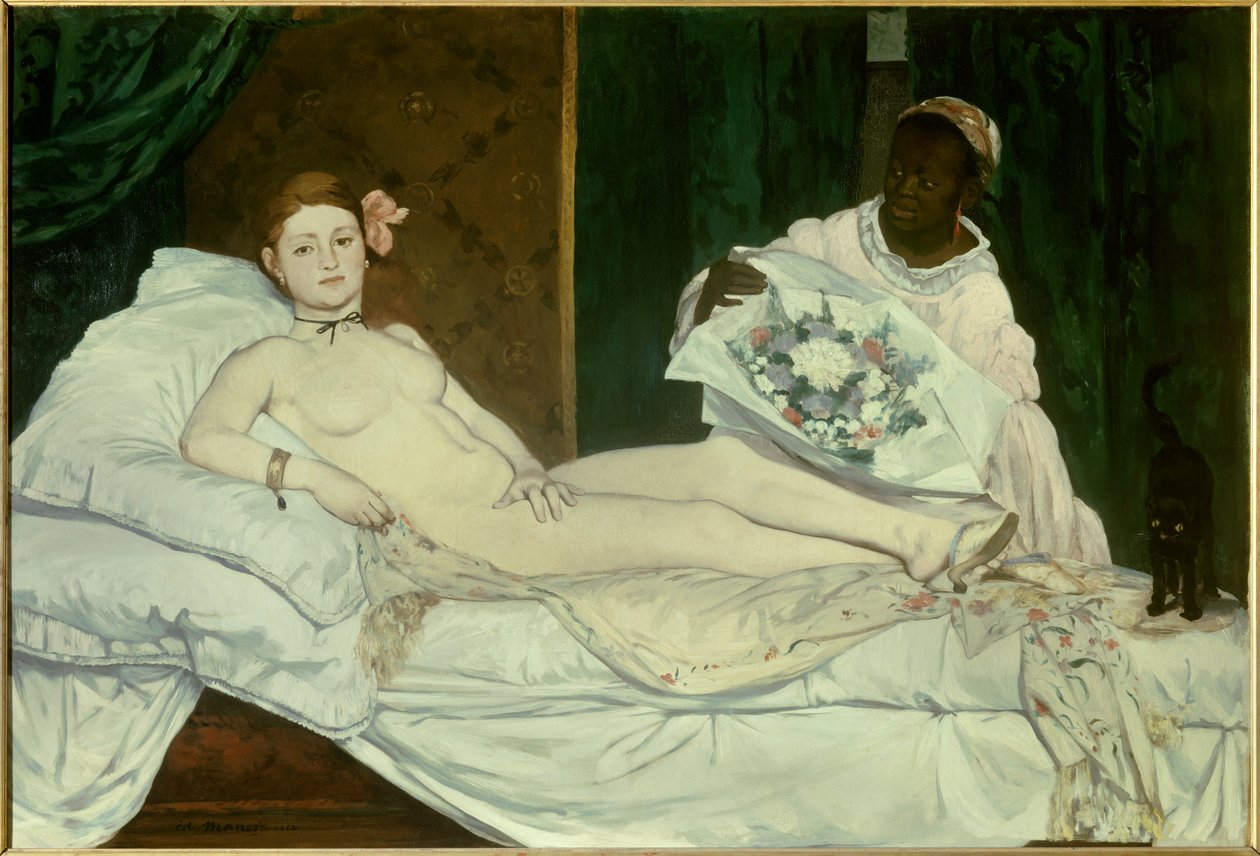Olympia. Young Woman Naked on a Bed with Her Black Maid Bringing Her a Bouquet of Flowers. 1863. Paris, Musee d