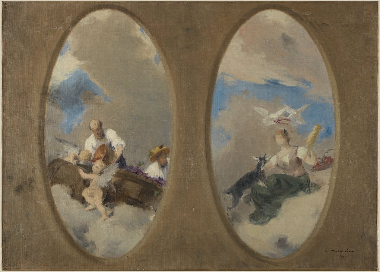 Sketch for the Suresnes Town Hall: Allegory of Wine - Shepherdess with Doves (ceilings) by Edouard Michel Lancon