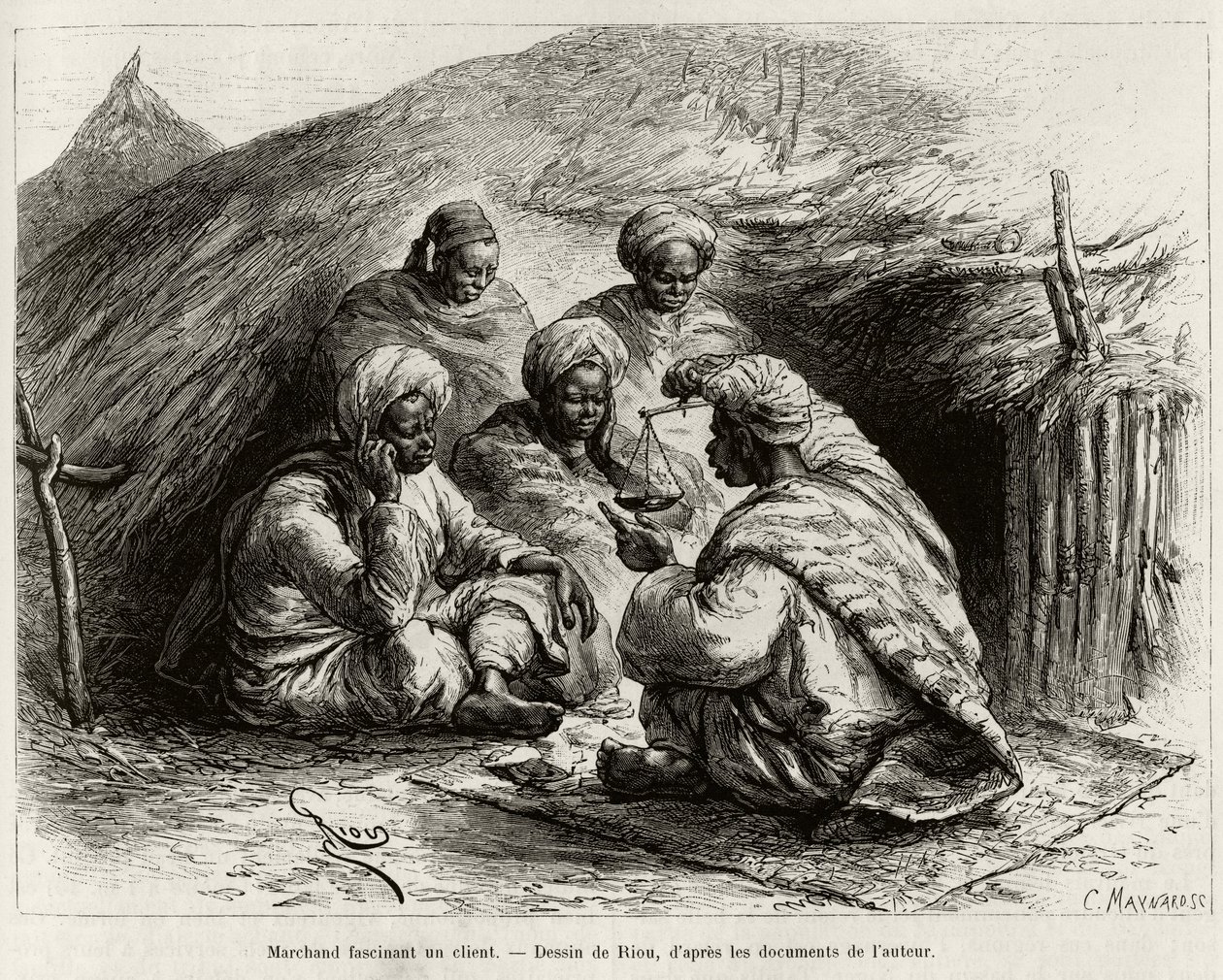 A merchant fascinating a customer. Engraving by Riou, to illustrate the ...