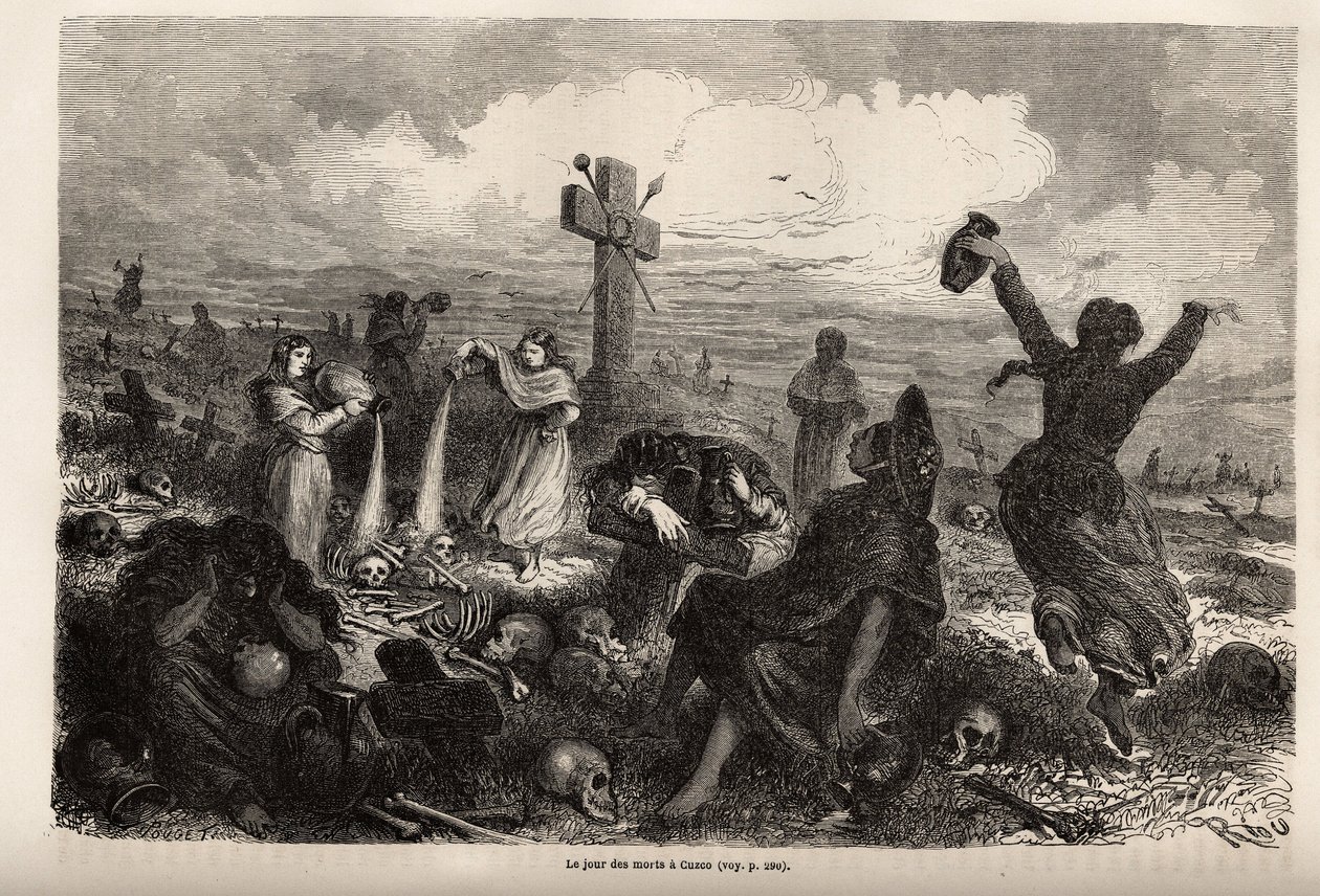 Celebration of the fete des morts in Cuzco by Edouard Riou