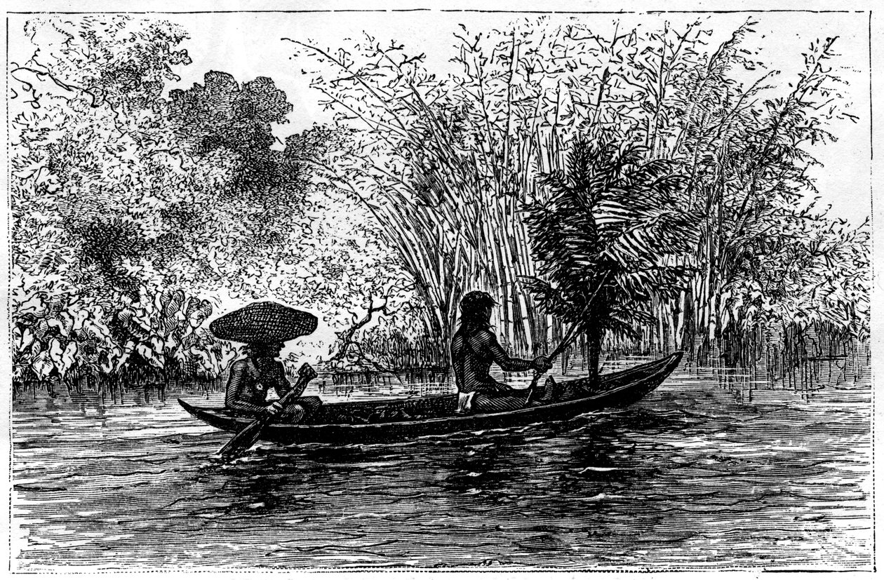 Dugout in the Essequibo River, Guyana by Edouard Riou