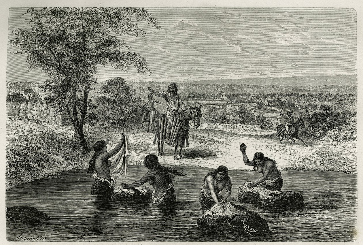 Water Carriers and Washerwomen of Cartago (Colombia) (engraving by Riou, to illustrate the story of America Equinoxiale by E. Andre) by Edouard Riou