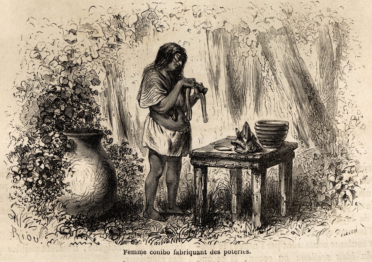 Manufacture of pottery by a Conibo Indian from Peru