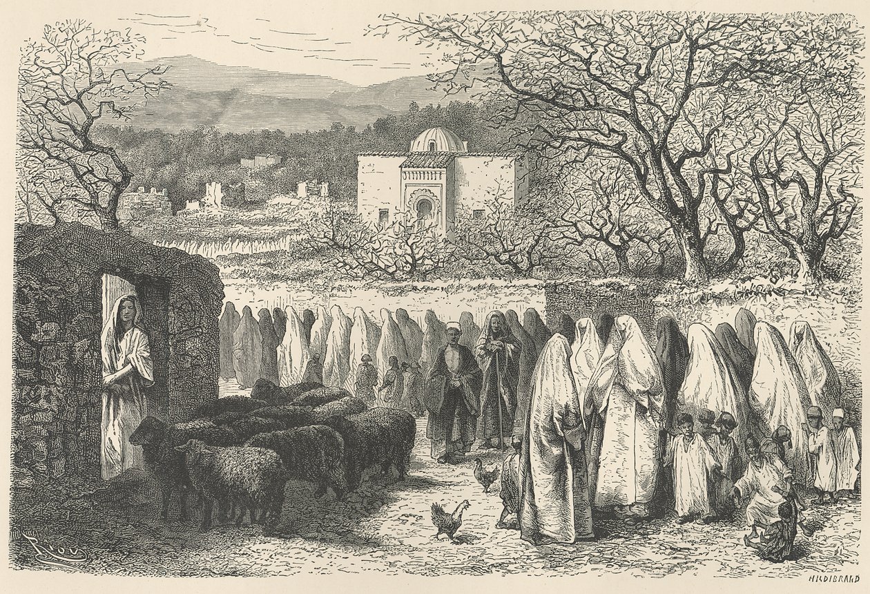Marabout and Procession: Tlemcen (engraved by Henri Theophile Hildibrand) by Edouard Riou