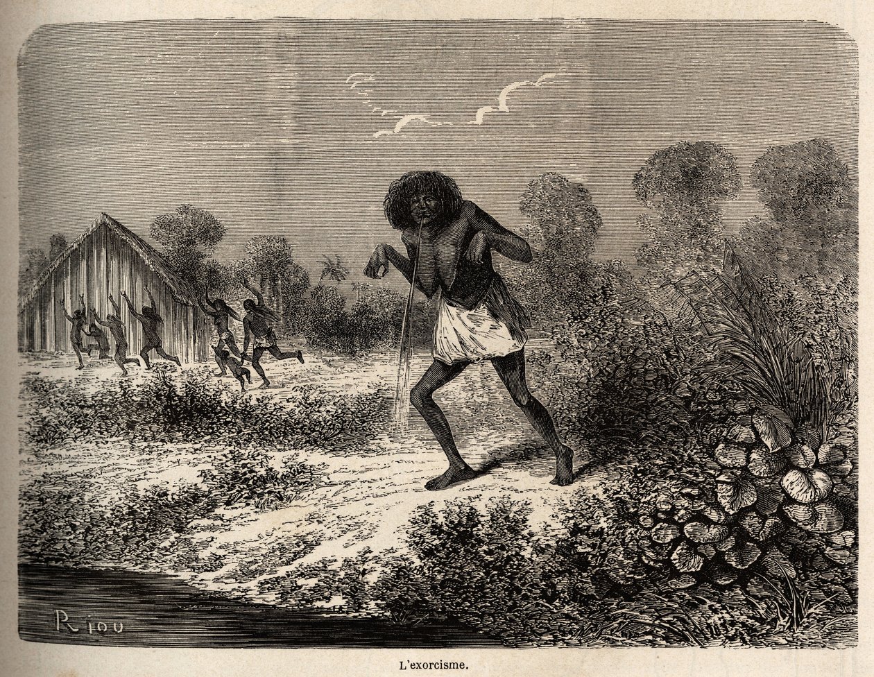 Panic among the Conibos Indians by Edouard Riou