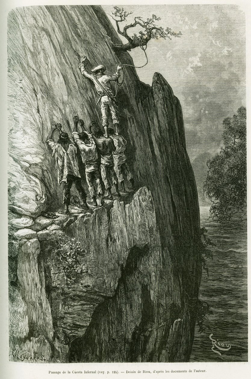 Passage of the Cuesta Infernal. Engraving by Riou, to illustrate the story 