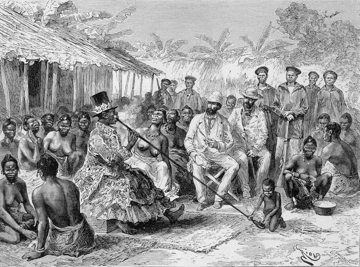 Savorgnan de Brazza palavering with Renoké, village leader of West Africa - in 