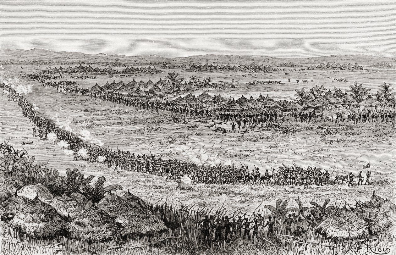 Sir Henry Morton Stanley and His Men Being Threatened by Sukuma Natives by Edouard Riou
