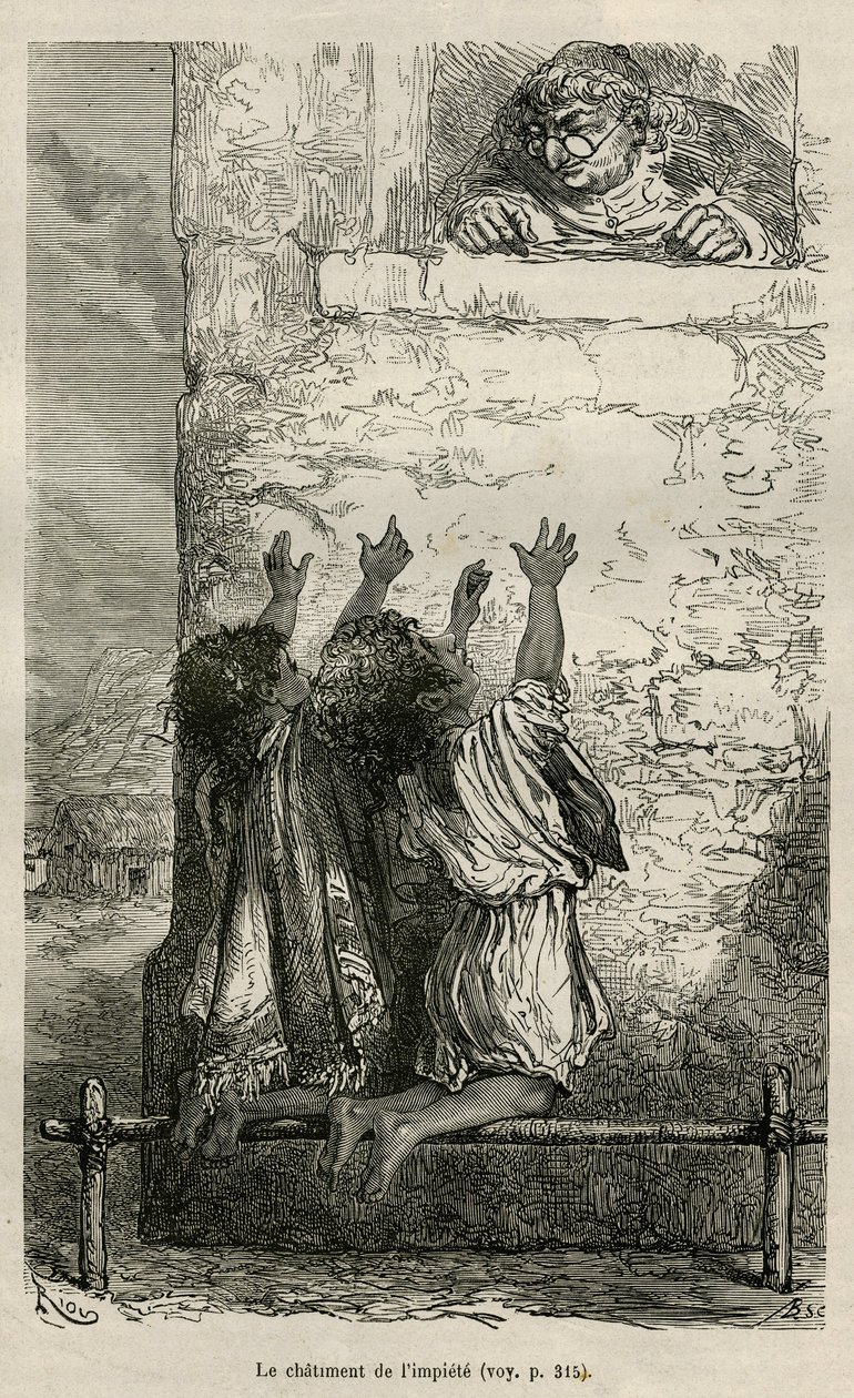 The punishment of impiety (drawing by E. Riou, to illustrate the journey in the region of Titicaca and the valleys of the east of Lower Peru, 1873 by Paul Marcoy. Engraving in 