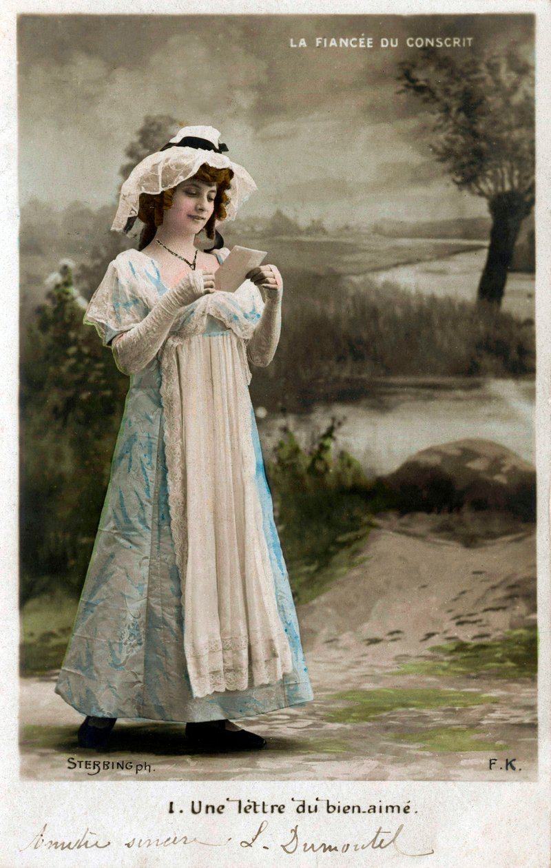Young Woman Receiving a Letter from Her Beloved Who is on the Front, Postcard by Edouard Stebbing