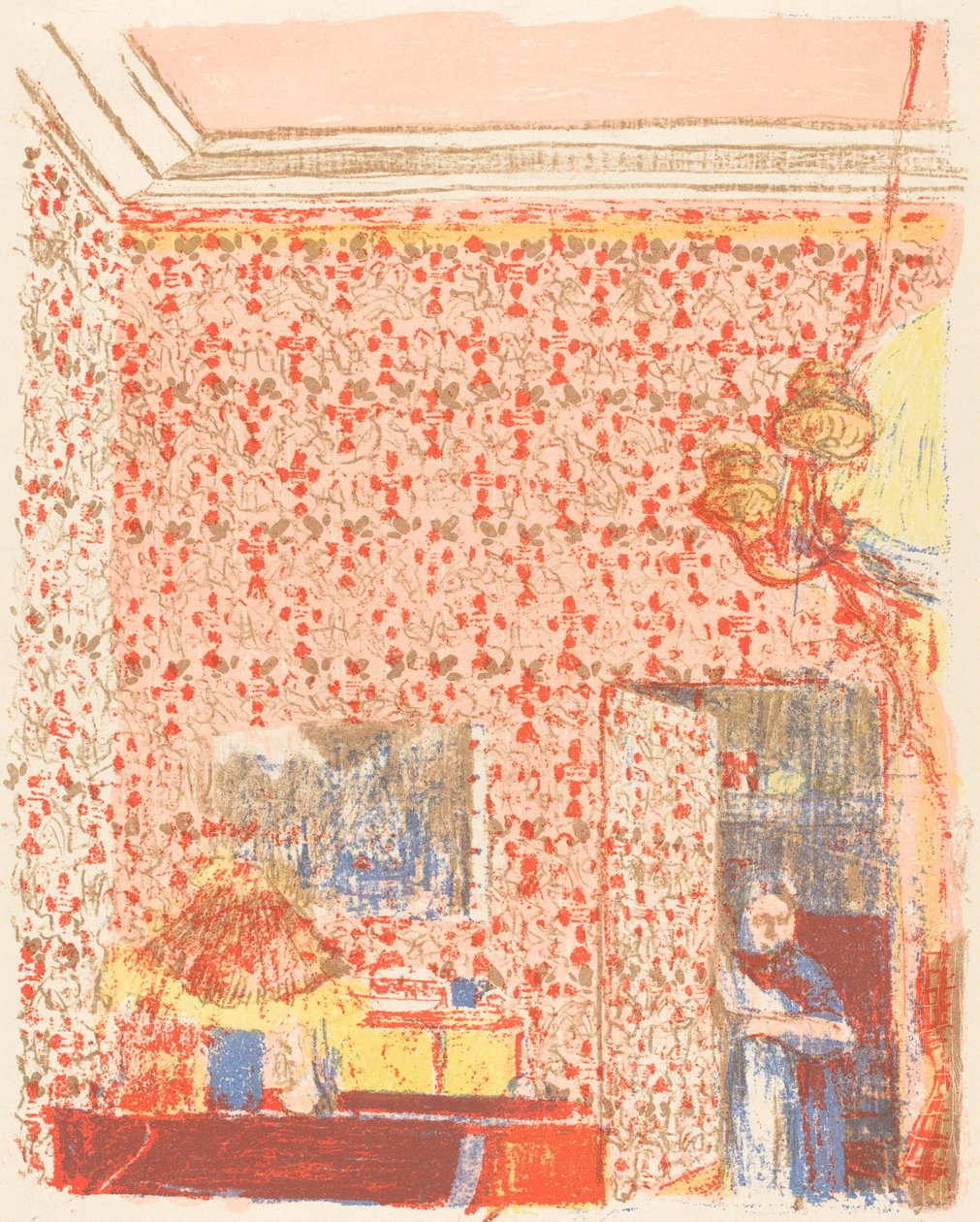 Interior with Pink Wallpaper by Edouard Vuillard