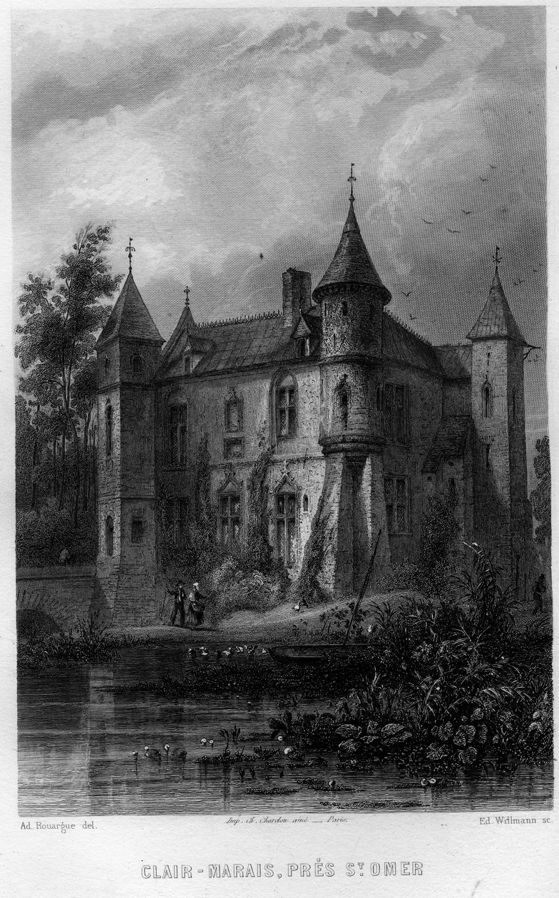 Clair marsh near Saint Omer, Pas-de-Calais, Nord-Pas-de-Calais region, France. Engraving by Willmann in 