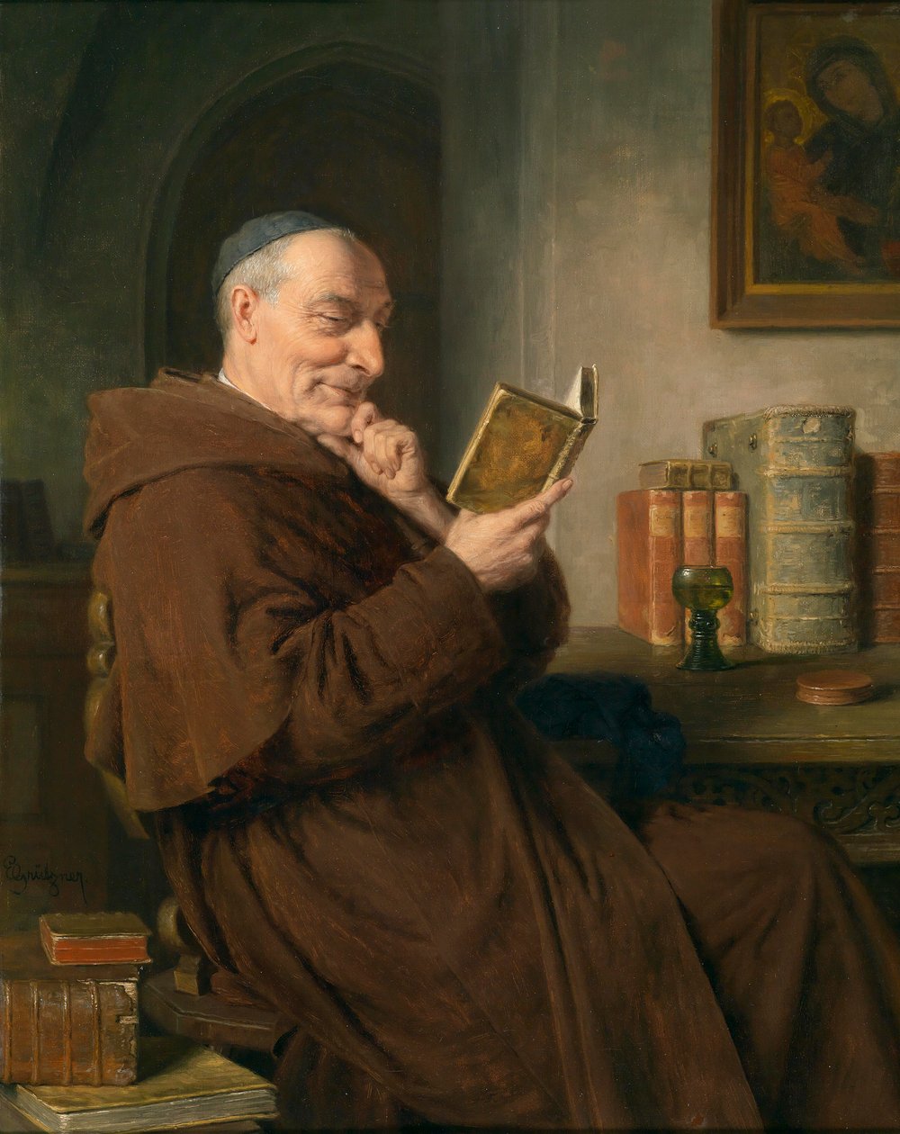 Reading Monk with Wine Glass by Eduard von Grutzner