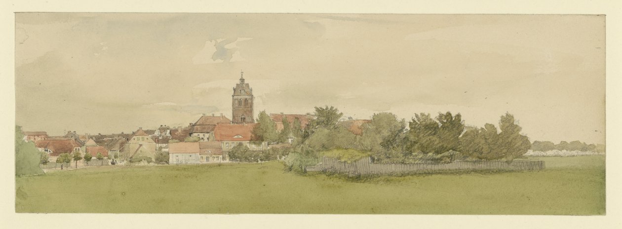 North German Village with Church by Eduard Gaertner