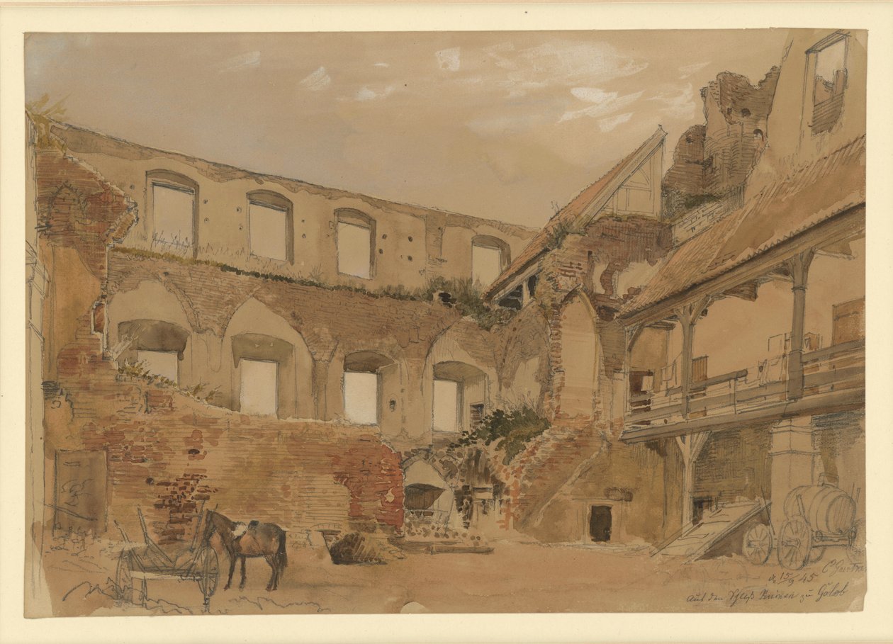Castle Ruin in Gollub, Courtyard View by Eduard Gaertner