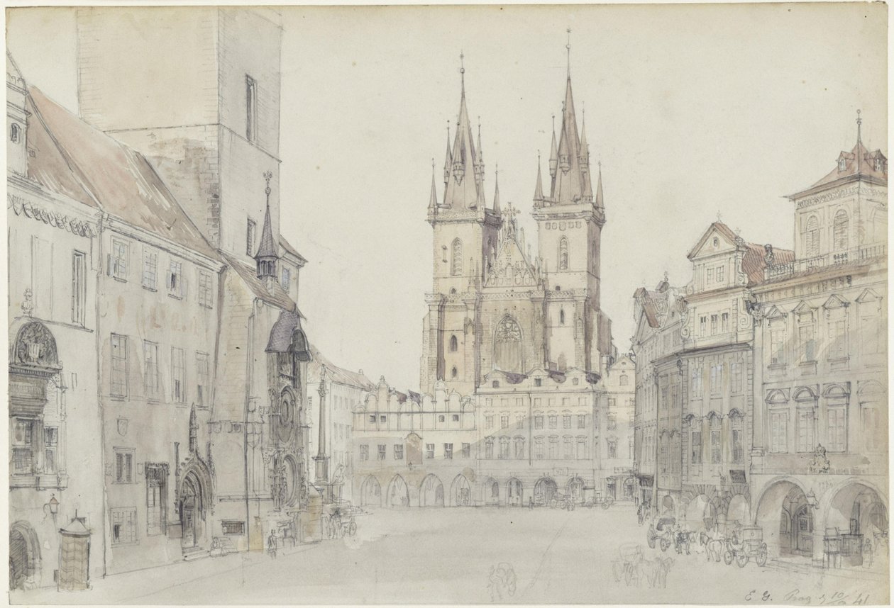 Teyn Church and Town Hall in Prague by Eduard Gaertner