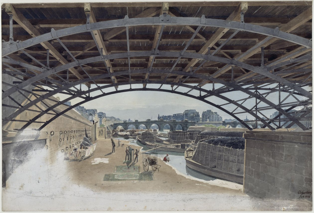 Under the Pont des Arts with View of Pont-Neuf and the Seine Island in Paris by Eduard Gaertner