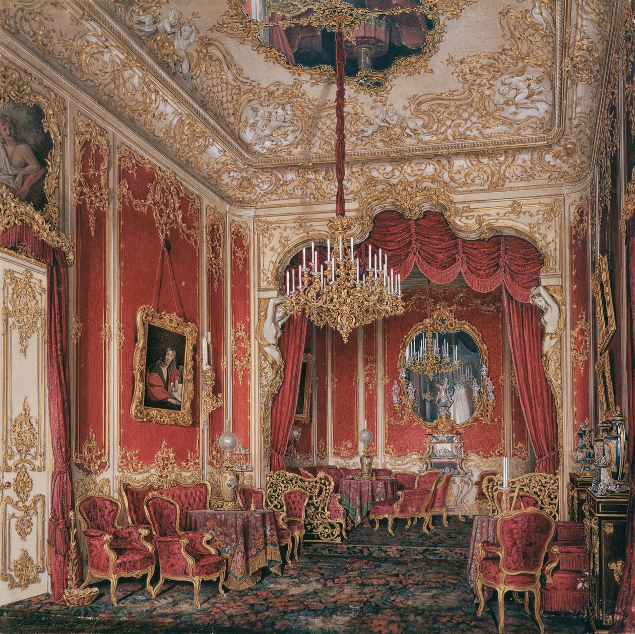 Interiors of the Winter Palace. The Boudoir of Empress Maria Alexandrovna by Eduard Hau