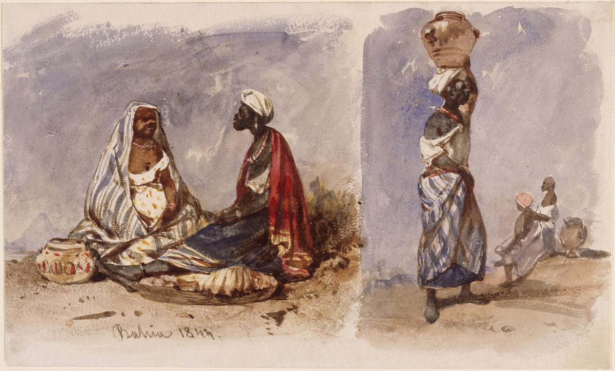 Two Scenes with Street Vendors from Bahia, Sitting and Standing by Eduard Hildebrandt